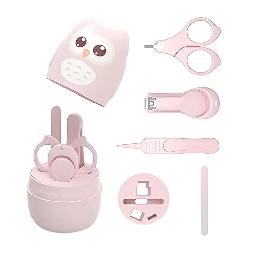 PandaEar Kit de cuidado de manicura y pedicura para uñas de bebé (paquete de 4) | Clippers Tijeras Lima Pinzas | Niños recién nacidos (Rosa)