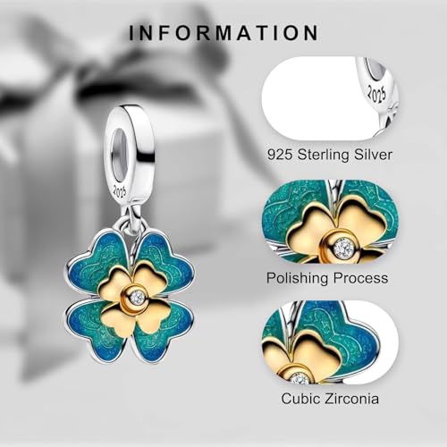 LaMenars 2025 Four Leaf Clover Lab-Grown Dangle Charmper Braccialetti in Argento Sterling 925 Charms Donna Mother's Day Birthday Anniversary Jewelry for Wife