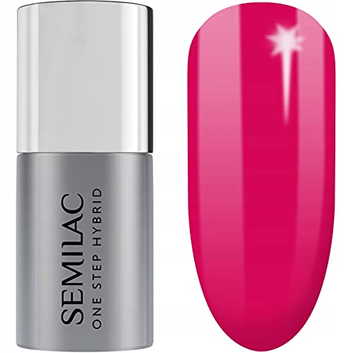 Semilac One Step Hybrid Esmalte de uñas 3 en 1, color rosa fucsia púrpura, 5 ml, innovador esmalte de color UV led