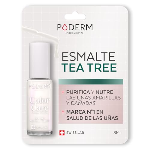 PODERM - ESMALTE DE UÑAS TEA TREE PARA HONGOS DE UÑAS - BLANCO PERLADO - TRATAR LAS UÑAS AMARILLAS/DAÑADAS - Previene HONGOS - CUIDADO 2 IN 1 - FÓRMULA ÚNICA - Hecho en Suiza