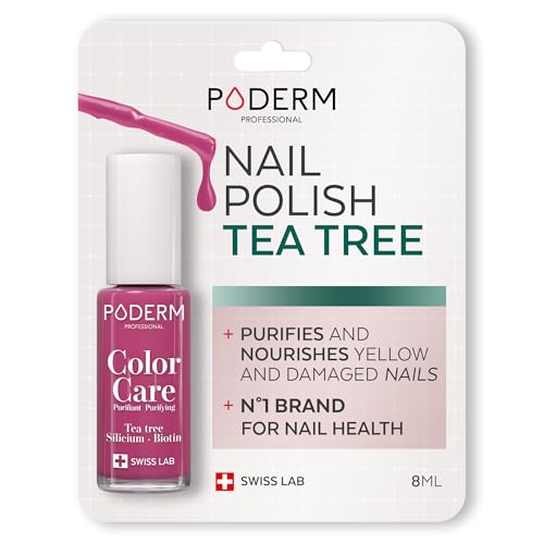 PODERM - ESMALTE DE UÑAS TEA TREE PARA HONGOS DE UÑAS - ROSA FRAMBUESA - TRATAR LAS UÑAS AMARILLAS/DAÑADAS - Esmastas-cuidado - Previene y trata HONGOS - CUIDADO 2 IN 1 - FÓRMULA ÚNICA - SWISS MADE