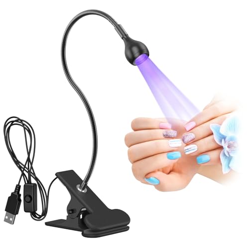 AISEELY Secador de uñas UV, 3W USB Lámpara de pegamento Ultravioleta LED Luz con clip e interruptor, para reparación de teléfonos y placas de circuitos