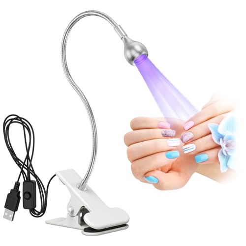 AISEELY Mini lámpara de uñas, USB Secador Portátil, Profesional 3W UV Lámpara LED Giratoria 360 °, Plata