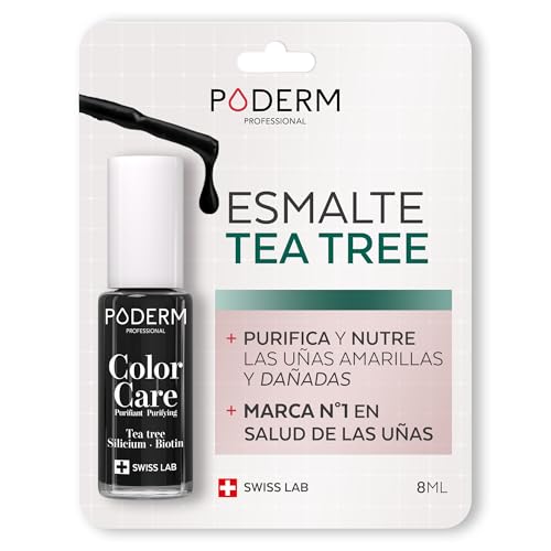 PODERM - Esmalte De Uñas Tea Tree Para Hongos De Uñas - Color Negro - Tratar las uñas amarillas/dañadas - cuidado Esmastas, Previene y trata hongos - Cuidado 2 en 1