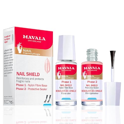 MAVALA - Nail Shield 2 x 10 ml, Escudo Protector Endurecedor, Refuerza y Protege las Uñas Frágiles, Tratamiento Fortalecedor de Uñas, Escudo Protector, Kit Base + Sellador Protector