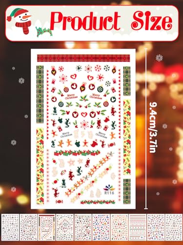 Kalolary 10 hojas Pegatinas Navidad UÃ±as, 3D Nail Art Stickers Navidad Etiquetas UÃ±as Decorativas al Agua Etiquetas Engomadas del Clavo de Navidad para DIY DiseÃ±o de UÃ±as