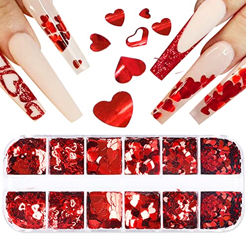 Juego de abalorios holográficos para el día de San Valentín en 3D con forma de corazón para decoración de uñas