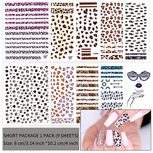 Kalolary 15 Hojas Leopard Print Nail Art Stickers, 3D Pegatinas de UÃ±as Autoadhesivas con Estampado Animal Sexy CalcomanÃ­as para DecoraciÃ³n de UÃ±as para DiseÃ±o de UÃ±as Femenino