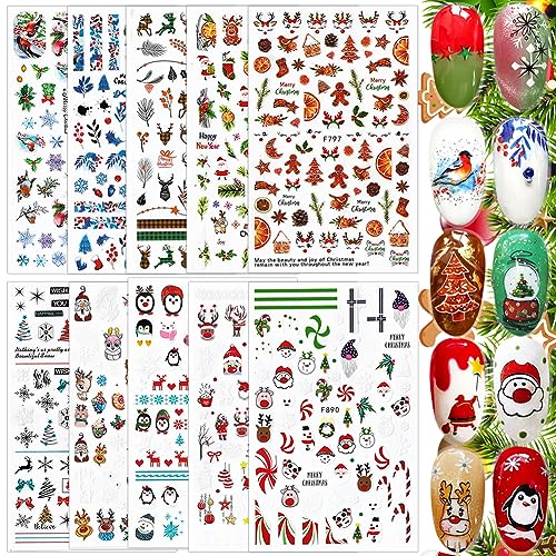 10 Hojas Pegatinas UÃ±as Navidad, FUKPO Pegatinas UÃ±as Autoadhesivas Navidad Nail Art Stickers para UÃ±as Navidad, Decoracion UÃ±as Navidad CalcomanÃ­as